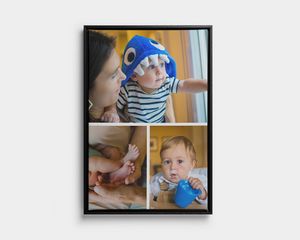 Gerahmte Leinwand-Collage mit drei Fotos eines kleinen Kindes