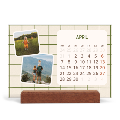 Tischkalender mit Holzfuß Querformat  — Retro-Muster [April]