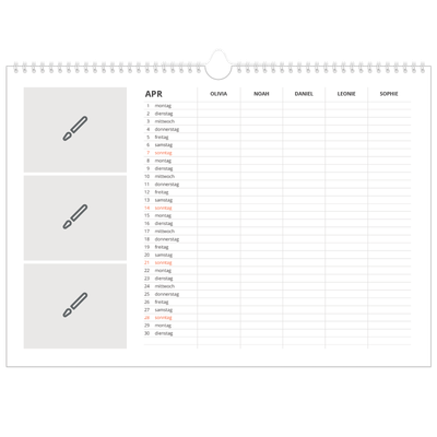 Family Planners A3 Landscape — Gestalte selbst - 5-köpfige Familie [April]