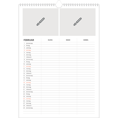 A3 Familienplaner — Gestalte selbst - 3-köpfige Familie [Februar]