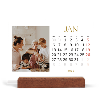 Tischkalender mit Holzfuß Querformat — Großer goldener Text