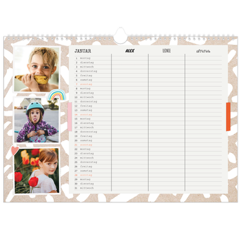 Fotokalender A3 — Rustikaler Planer - 3-köpfige Familie