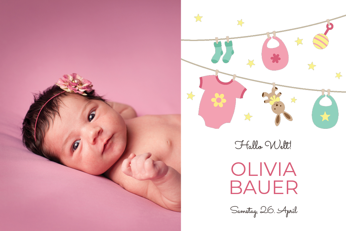 Einladungskarten — Rosa Babykleidung
