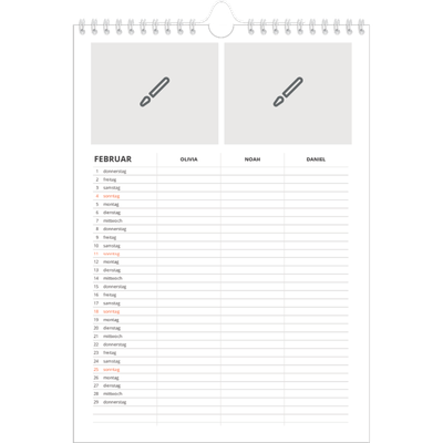 A4 Familienplaner — Gestalte selbst - 3-köpfige Familie [Februar]