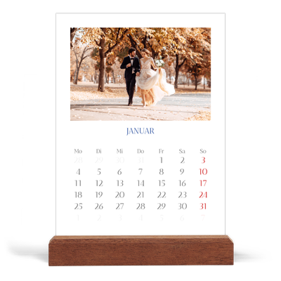 Tischkalender mit Holzfuß Hochformat  — Kobalt Klassik [Januar]