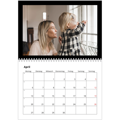Fotokalender A4 doppelt (30 x 40 cm) — Schwarzer Rand oben [April]