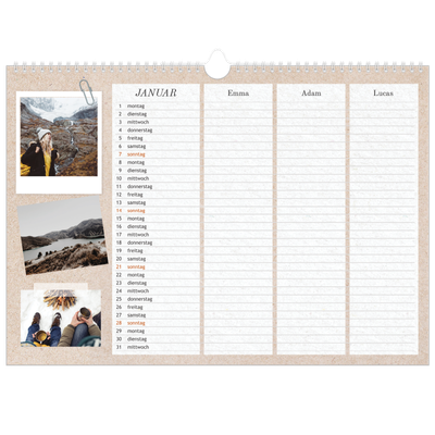 Family Planners A3 Landscape — Handgemachter Planer - 3-köpfige Familie [Januar]