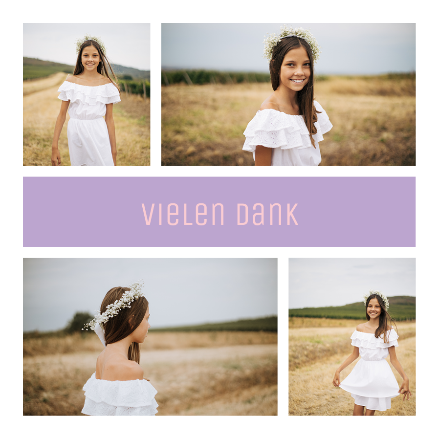 Dankeskarten — Lila Namensblock