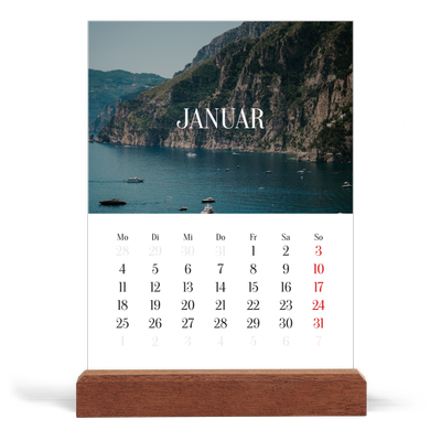 Tischkalender mit Holzfuß Hochformat  — Endloses Entfliehen [Januar]