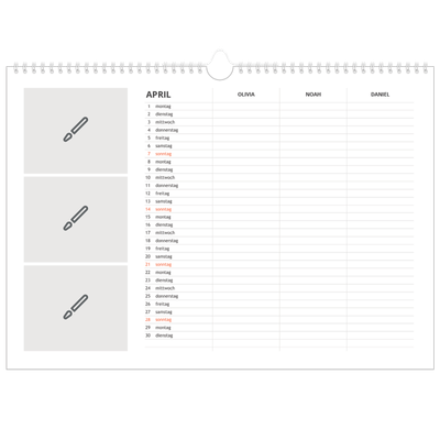 Family Planners A3 Landscape — Gestalte selbst - 3-köpfige Familie [April]