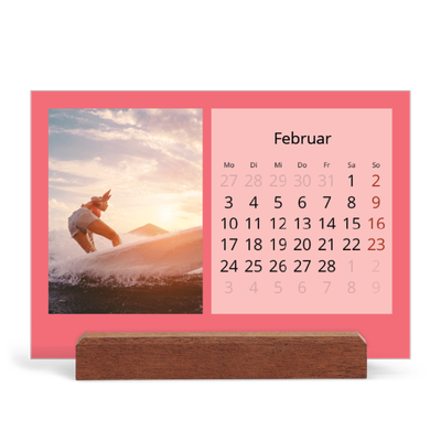 Tischkalender mit Holzfuß Querformat  — Farbenfroher Hintergrund [Februar]