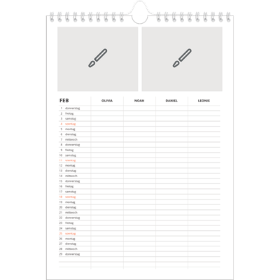 A4 Familienplaner — Gestalte selbst - 4-köpfige Familie [Februar]
