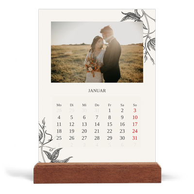 Tischkalender mit Holzfuß Hochformat  — Tinte und Efeu [Januar]