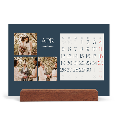 Tischkalender mit Holzfuß Querformat  — Schiefer und Serifen [April]