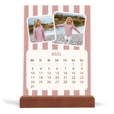 Tischkalender mit Holzfuß Hochformat  — Retro-Muster [Marsch]
