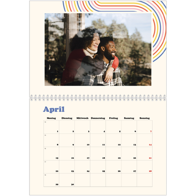Fotokalender A4 doppelt (30 x 40 cm) — Retro-Streifen [April]