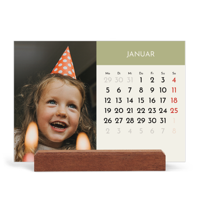 Tischkalender mit Holzfuß Querformat  — Pastellfarbene Monate [Januar]