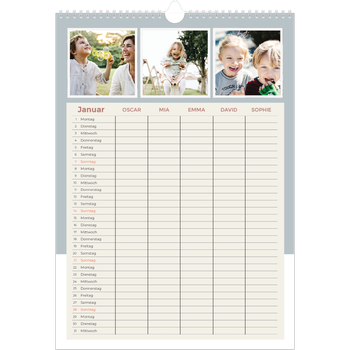Fotokalender A3 — Erdige Töne - 5-köpfige Familie