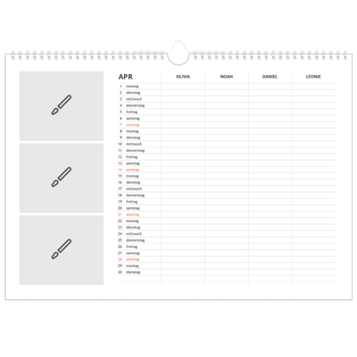 Family Planners A3 Landscape — Gestalte selbst - 4-köpfige Familie [April]