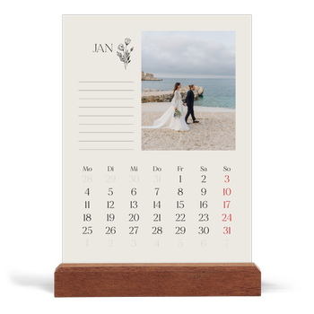 Tischkalender mit Holzfuß Hochformat — Blühende Initialen