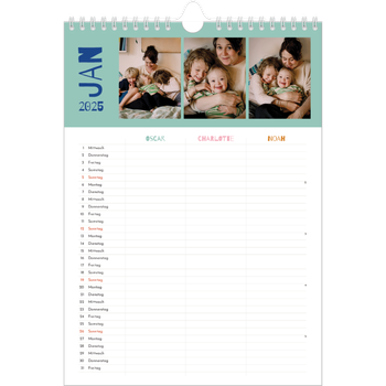 Fotokalender A4 — Farbenfroh wie du - 3-köpfige Familie