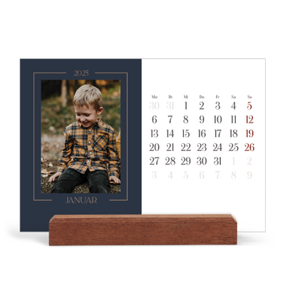 Tischkalender mit Holzfuß Querformat  — Preußisch Blau [Januar]