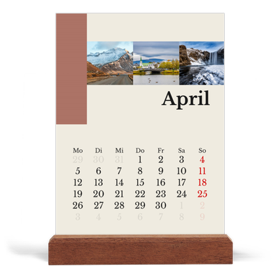 Tischkalender mit Holzfuß Hochformat  — Sehenswürdigkeiten der Welt [April]