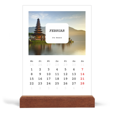 Tischkalender mit Holzfuß Hochformat  — Die ganze Geschichte [Februar]