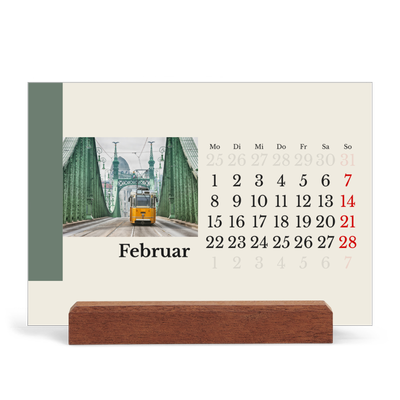 Tischkalender mit Holzfuß Querformat  — Sehenswürdigkeiten der Welt [Februar]