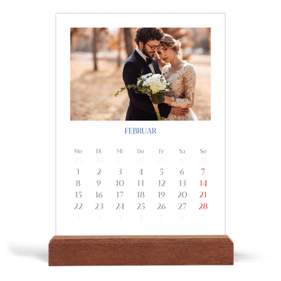 Tischkalender mit Holzfuß Hochformat  — Kobalt Klassik [Februar]