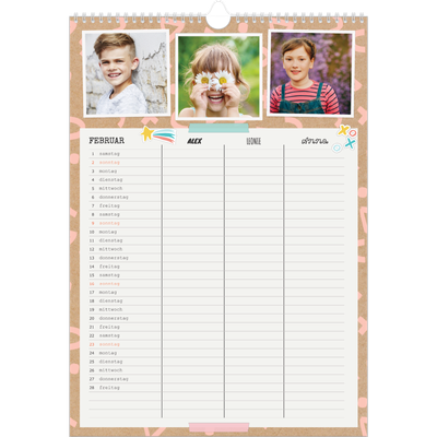 A3 Familienplaner — Rustikaler Planer - 3-köpfige Familie [Februar]