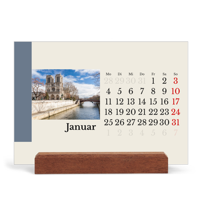 Tischkalender mit Holzfuß Querformat  — Sehenswürdigkeiten der Welt [Januar]