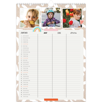 Fotokalender A3 — Rustikaler Planer - 3-köpfige Familie