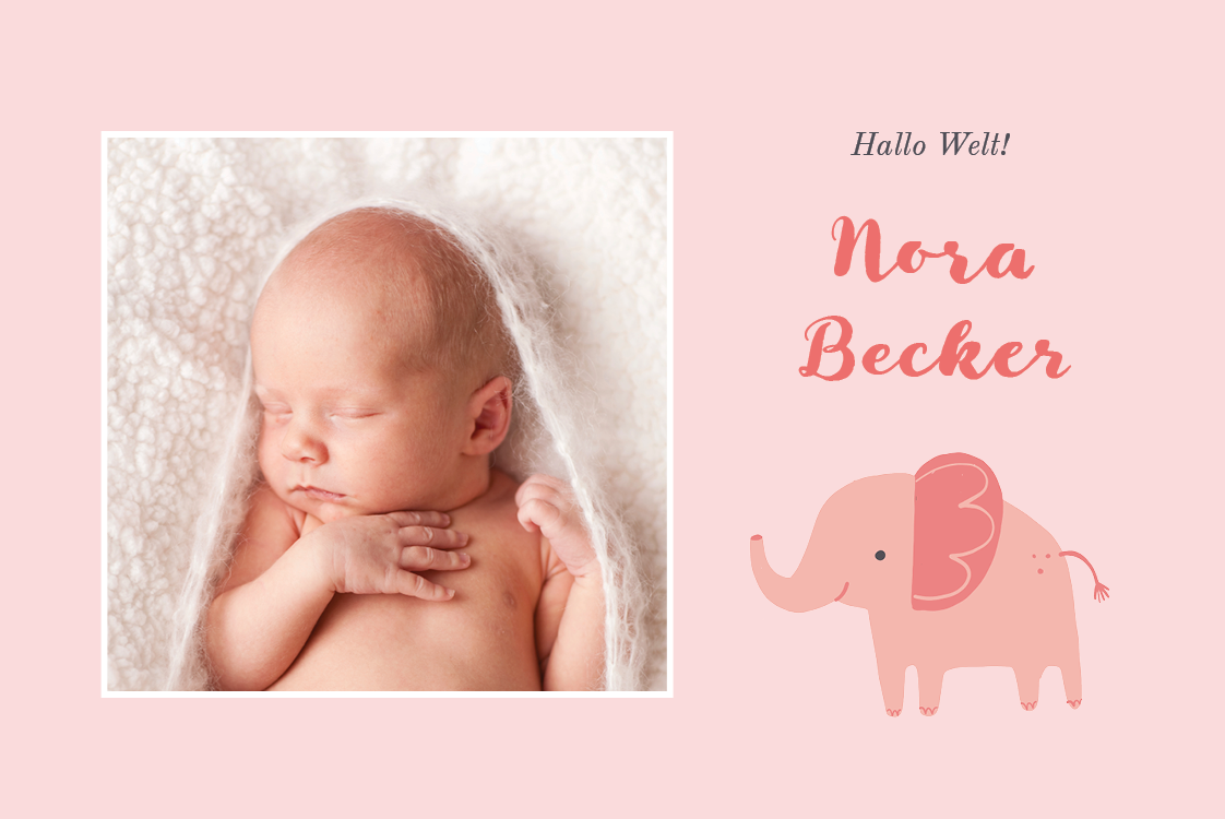 Einladungskarten — Rosa Elefant