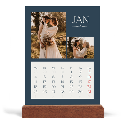 Tischkalender mit Holzfuß Hochformat  — Schiefer und Serifen [Januar]